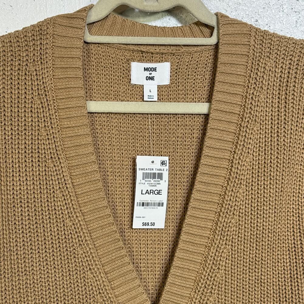 Mode of One Men's Long-Sleeve Relaxed Cardigan Sweater, Tannin Large $70 - Picture 5 of 6